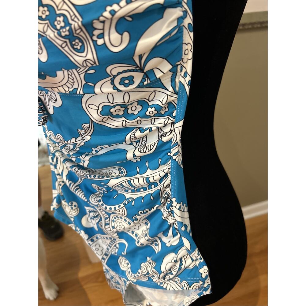 Tommy Bahama One Piece Swimsuit turq blue print pad top tummy control Size 6 - Picture 6 of 13